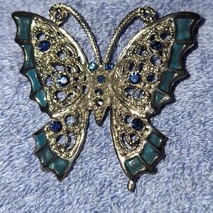 Silver Blue Butterfly Brooch Pin